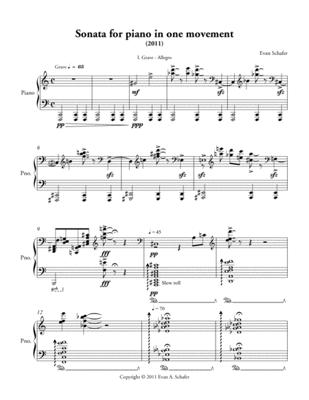 Sonata For Piano In One Movement 2011 Sheet Music