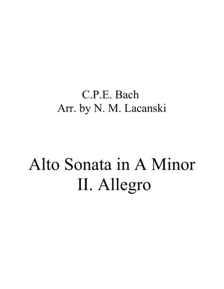 Sonata In A Minor For Alto And String Quartet Ii Allegro Sheet Music