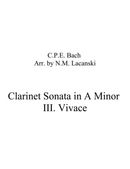 Sonata In A Minor For Clarinet And String Quartet Iii Vivace Sheet Music