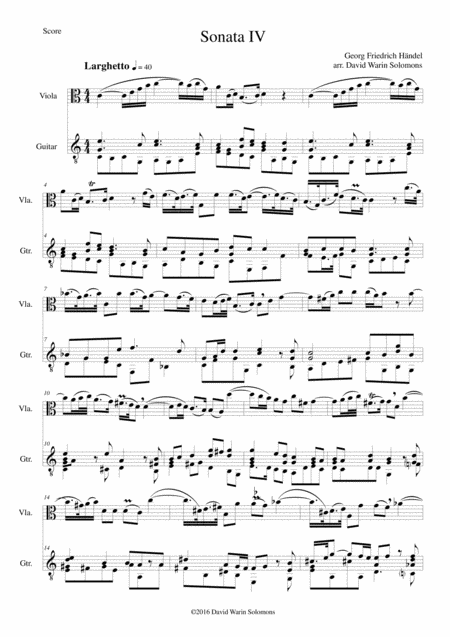 Sonata In C No Iv For Viola And Guitar Sheet Music