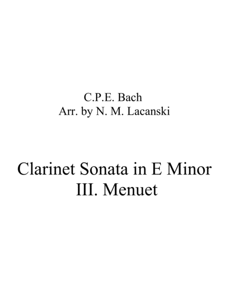 Sonata In E Minor For Clarinet And String Quartet Iii Menuet Sheet Music