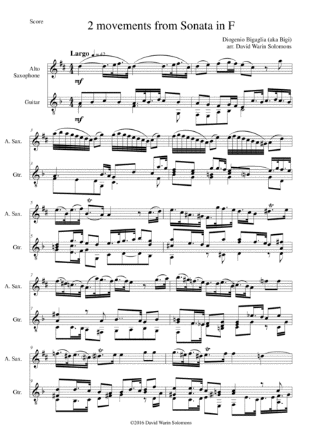 Sonata In F First And Last Movements For Alto Saxophone And Guitar Sheet Music