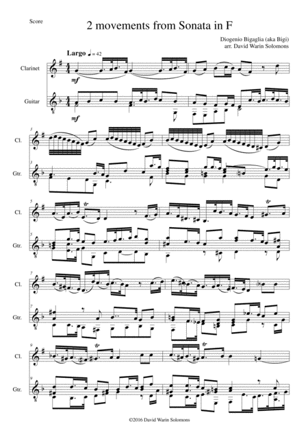 Free Sheet Music Sonata In F First And Last Movements For Clarinet And Guitar