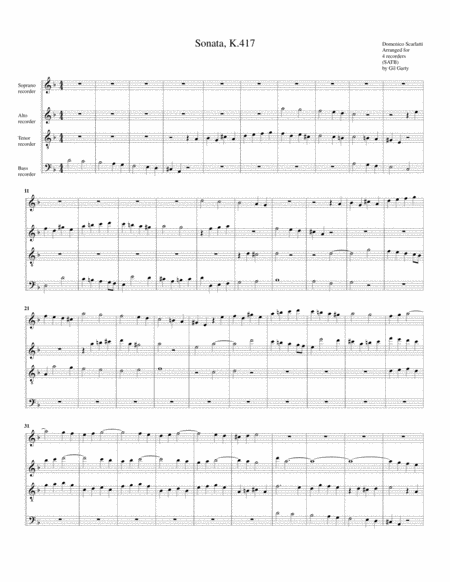 Sonata K 417 Fugue Arrangement For 4 Recorders Sheet Music