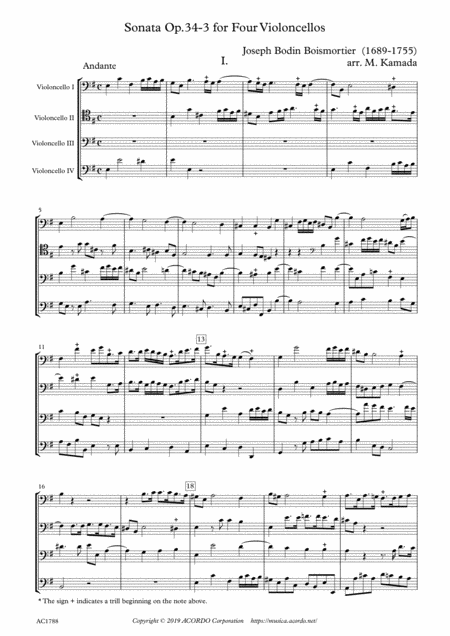 Free Sheet Music Sonata Op 34 3 For Four Violoncellos