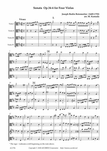 Sonata Op 34 4 For Four Violas Sheet Music