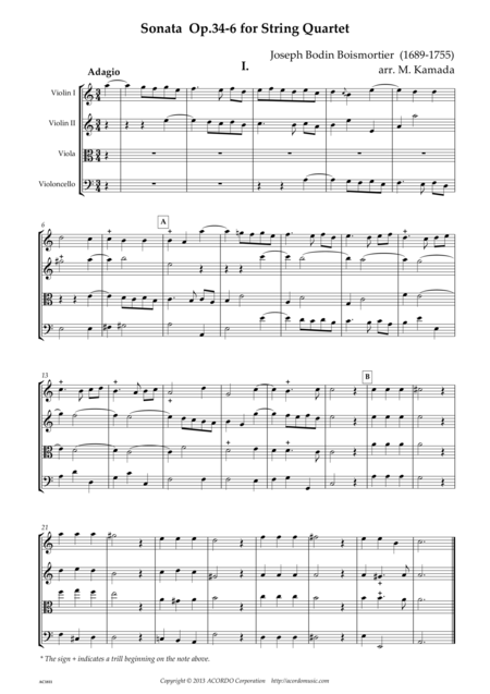 Sonata Op 34 6 For String Quartet Sheet Music