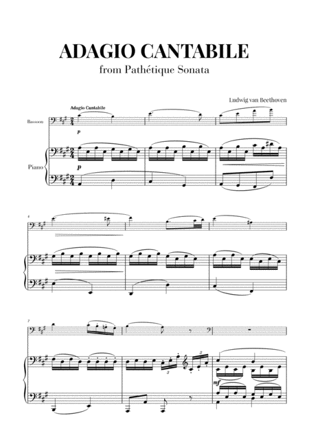 Sonata Pathetique 2nd Movement Adagio Cantabile For Basoon And Piano Sheet Music