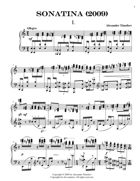 Sonatina For Piano 2009 Sheet Music