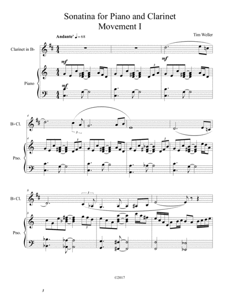 Free Sheet Music Sonatina For Piano And Clarinet Movement I The Meadow
