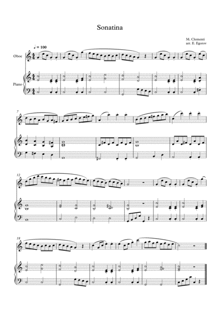 Free Sheet Music Sonatina In C Major Muzio Clementi For Oboe Piano