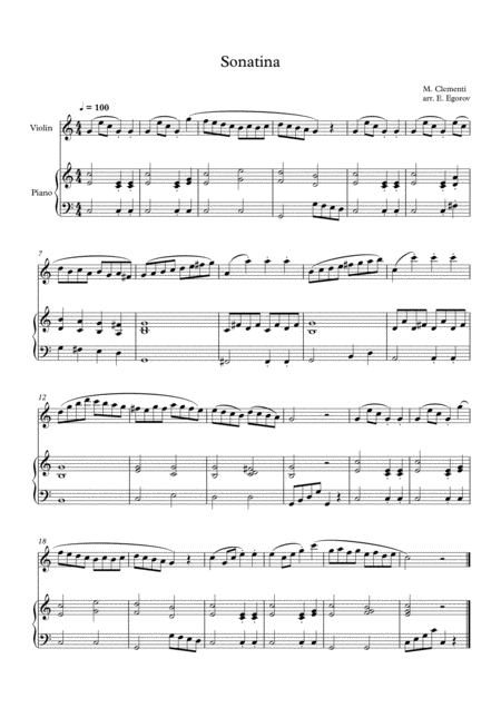 Sonatina In C Major Muzio Clementi For Violin Piano Sheet Music