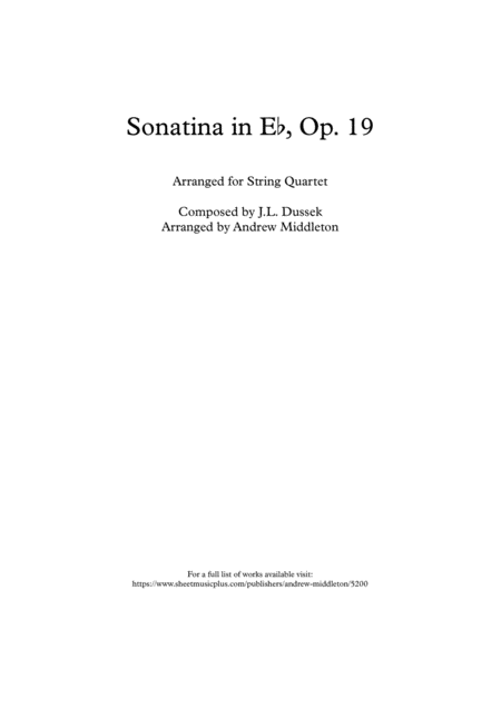 Sonatina In E Flat Op 19 Arranged For String Quartet Sheet Music