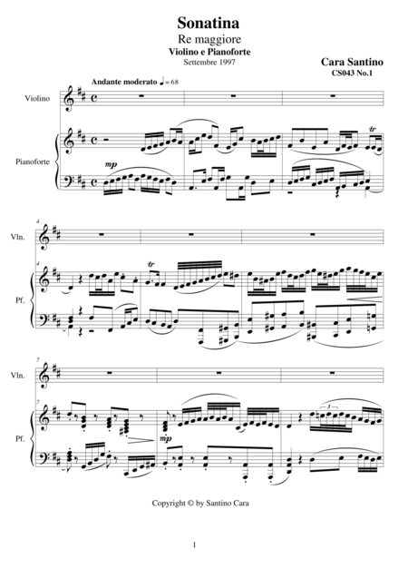 Free Sheet Music Sonatina In Re Maggiore Per Violino E Piano