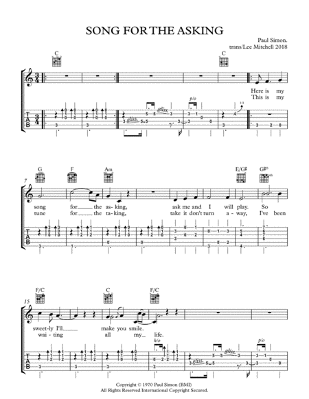 Song For The Asking Sheet Music