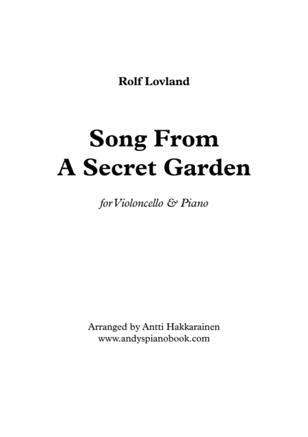 Free Sheet Music Song From A Secret Garden Cello Piano