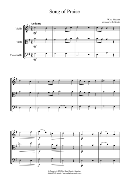 Free Sheet Music Song Of Praise For String Trio