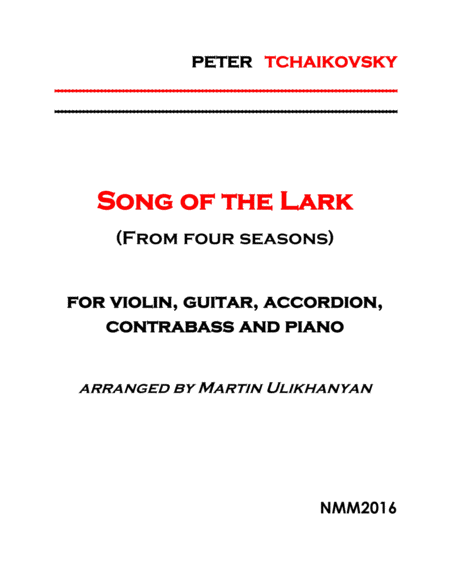 Free Sheet Music Song Of The Lark By P Tchaikovsky