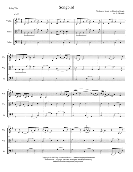 Free Sheet Music Songbird For String Trio