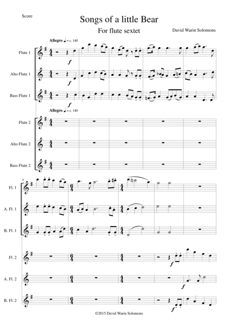 Free Sheet Music Songs Of A Little Bear For Flute Sextet Or Flute Choir