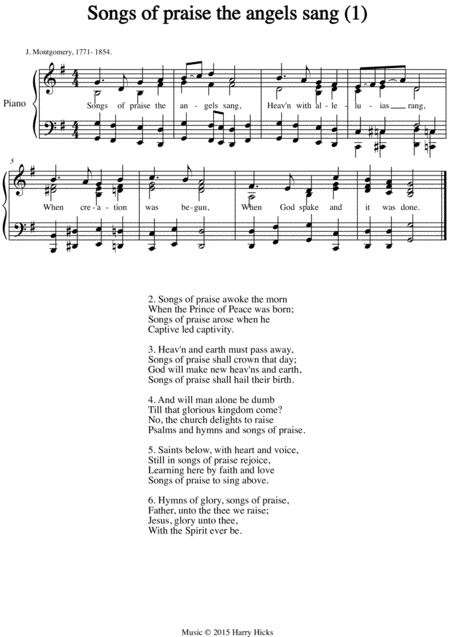 Songs Of Praise The Angels Sang The First Of Three New Tunes Written For This Wonderful Old Hymn Sheet Music