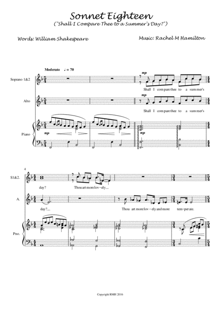 Sonnet Eighteen Shall I Compare Thee Ssa Sheet Music