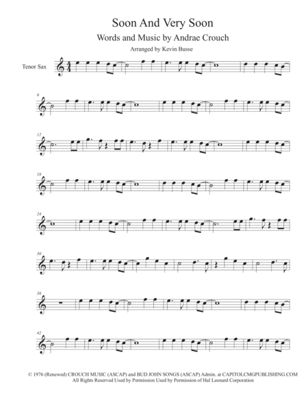 Free Sheet Music Soon And Very Soon Easy Key Of C Tenor Sax