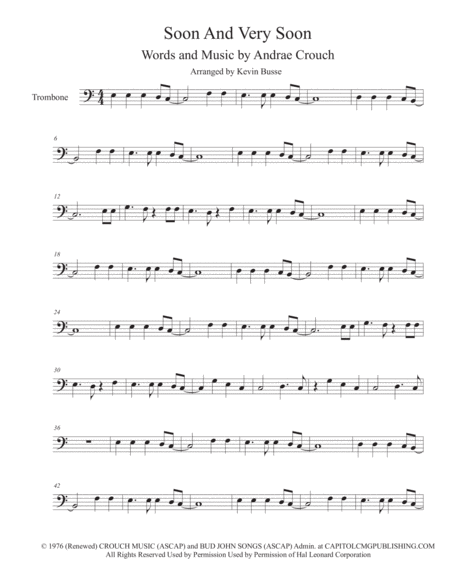 Soon And Very Soon Easy Key Of C Trombone Sheet Music