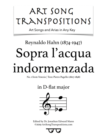 Sopra L Acqua Indormenzada D Flat Major Sheet Music