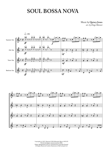 Free Sheet Music Soul Bossa Nova For Saxophone Quartet