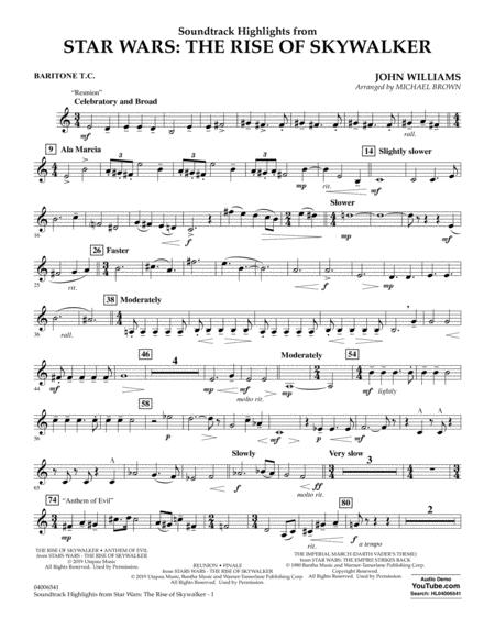 Free Sheet Music Soundtrack Highlights From Star Wars The Rise Of Skywalker Baritonet C