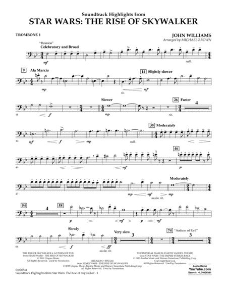 Soundtrack Highlights From Star Wars The Rise Of Skywalker Trombone 1 Sheet Music