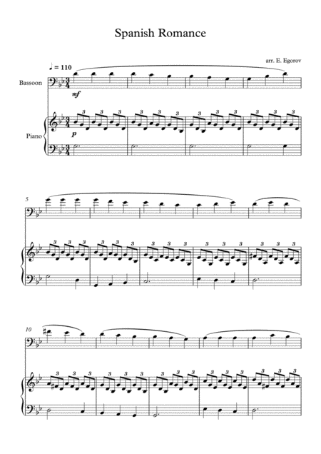 Free Sheet Music Spanish Romance For Bassoon Piano