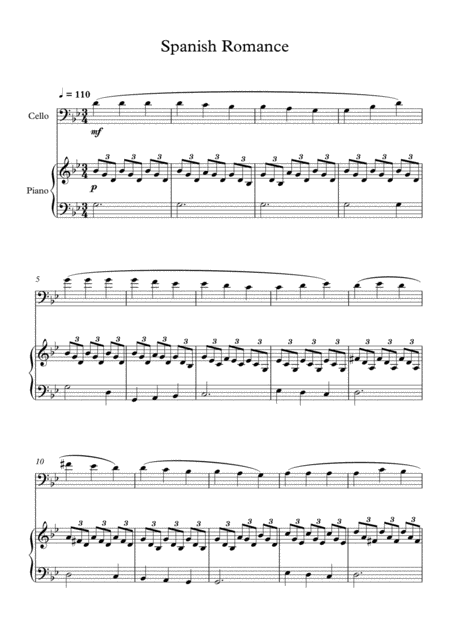 Spanish Romance For Cello Piano Sheet Music