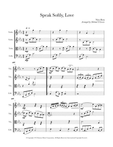 Speak Softly Love For String Quartet Sheet Music