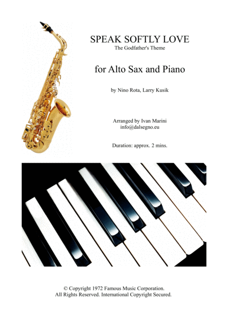 Speak Softly Love The Godfathers Theme For Alto Sax And Piano Sheet Music