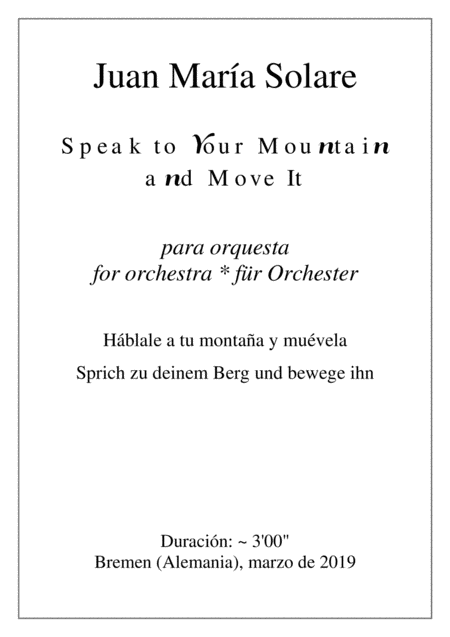 Speak To Your Mountain And Move It Chamber Orchestra 2222 2200 Timp Strings Sheet Music