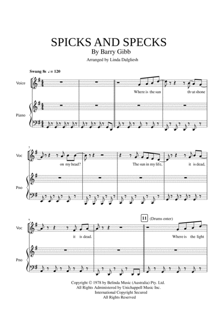 Free Sheet Music Spicks And Specks Piano Vocal