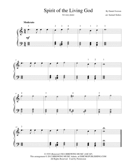 Spirit Of The Living God For Easy Piano Sheet Music