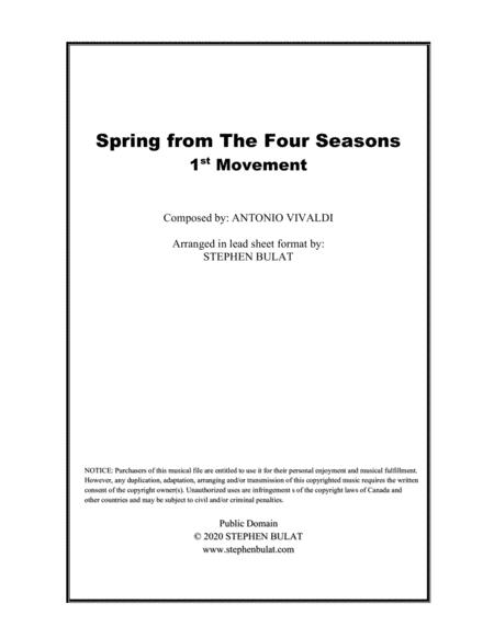 Spring 1st Movement From The Four Seasons Vivaldi Lead Sheet In Original Key Of E Sheet Music