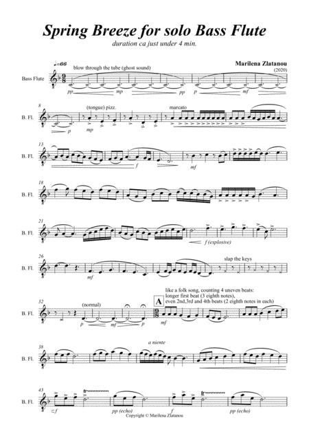 Free Sheet Music Spring Breeze For Solo Bass Flute Duration Just Under 4 Min