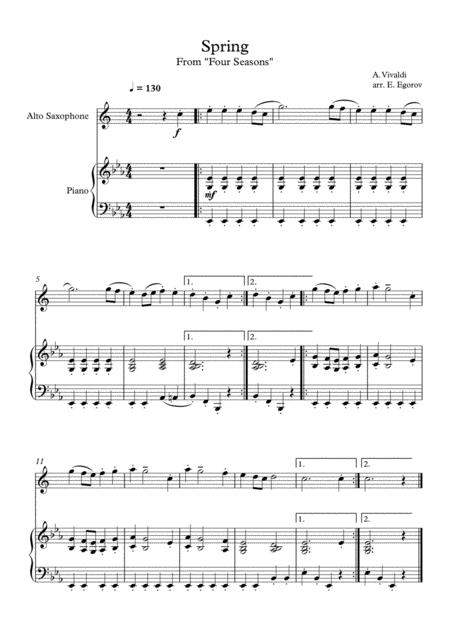 Free Sheet Music Spring Four Seasons Antonio Vivaldi For Alto Saxophone Piano