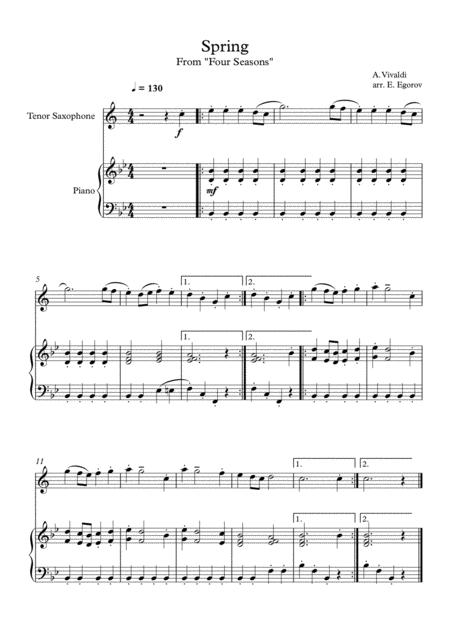 Free Sheet Music Spring Four Seasons Antonio Vivaldi For Tenor Saxophone Piano