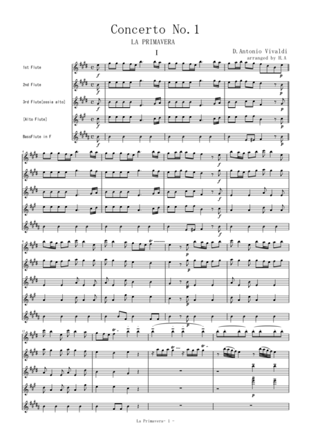Free Sheet Music Spring From Concerto No 1 1st Mov For Flute Quartet