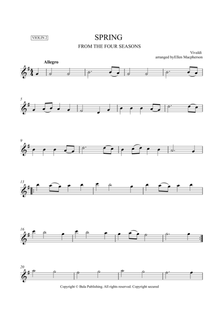 Free Sheet Music Spring From The Four Seasons Easy String Quartet Music Violin 2