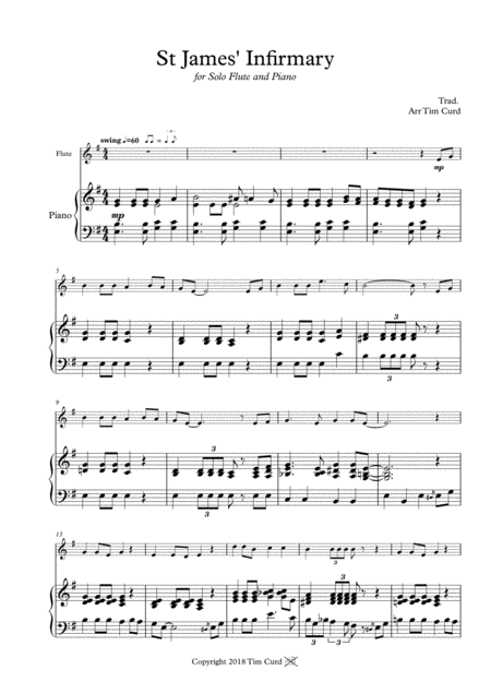 St James Infirmary For Solo Flute And Piano Sheet Music