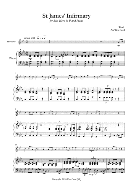 St James Infirmary For Solo Horn In F And Piano Sheet Music