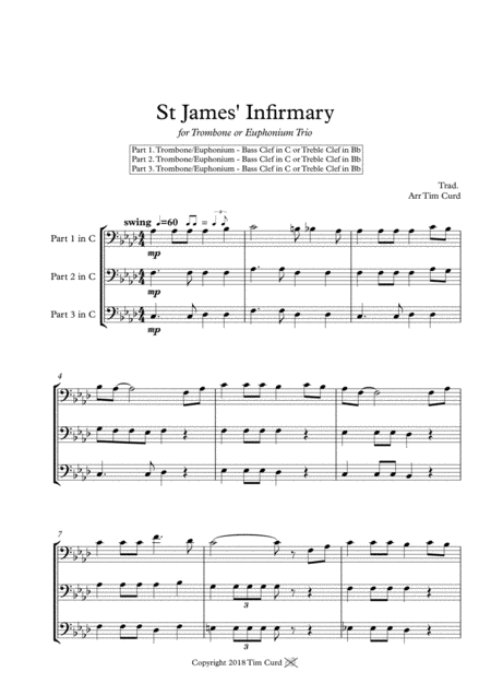 Free Sheet Music St James Infirmary Trombone Trio