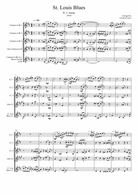 St Louis Blues Handy For Clarinet Choir In 4 Parts Sheet Music