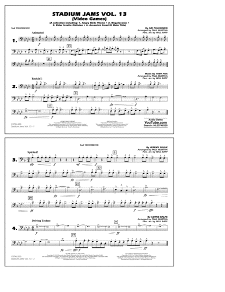 Stadium Jams Volume 13 Video Games 2nd Trombone Sheet Music